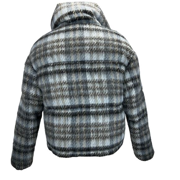 APPARIS Josh Cropped Puffer Jacket Womens SZ XS Blue Black Plaid Faux Fur Lined - Picture 5 of 11